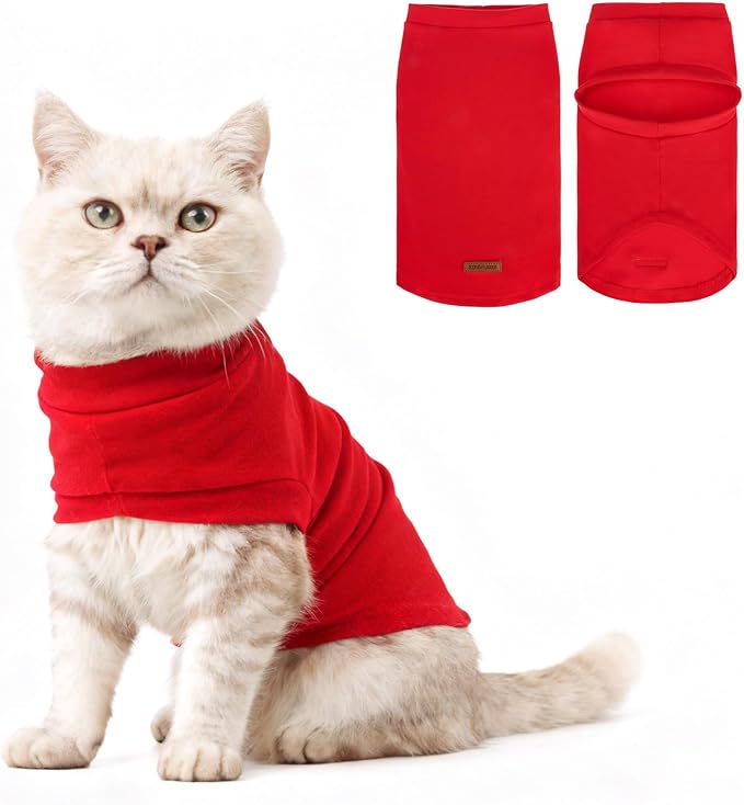 EXPAWLORER Soft Cat Sweater - Sweaters for Cats Only Warm Kitten Clothes, Fall and Winter Pet Coat Pullover Design, Fleece Sweatshirt Clothing Also for Puppy Small Dogs, Bright Red S