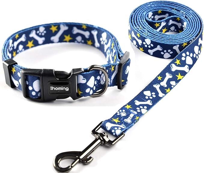 Ihoming Puppy Collar and Leash Set for Daily Outdoor Walking Running Training, Bone Design for Extra Small Boys Girls Dogs Cats Pets, XS-Up to 10LBS