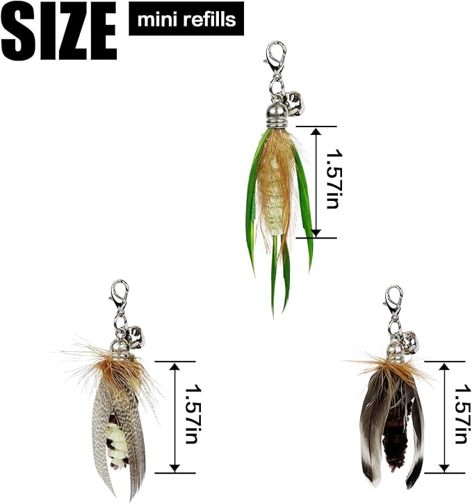 TTcat Feathe Cat Toy Attachments,3 Pcs Mini Insects Refills, Cat Toys Replacement Feathers for Cat Wand.