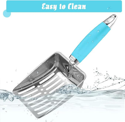 Apidgrowth Cat Litter Scoop - Stainless Steel Metal Cat Litter Scoop-Sturdy Mesh Scooper - Mesh Shovel-Easy to Clean - Suitable for Cat Litter Box -Blue-Christmas