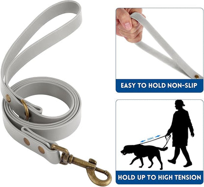 Wisedog Dog Collar and Leash Set, Waterproof Adjustable Puppy Collars with Cute Tag 5FT Dog Leash with Poop Bag for Small Medium Large Dogs (M, Grey)