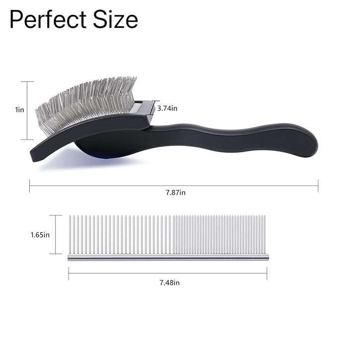 3PCS Slicker Brush for Dogs & Pet Comb,Professional Dog Grooming Brush (Goldendoodles,Poodles,Labradoodles) with Extra Long Pins to Effectively Remove Tangles, Knots,Mats Hair Collection Bottle(Black)