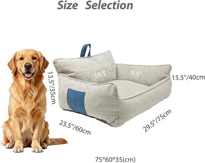 RAFASAFA Large Orthopedic Dog Sofa Bed with Sides, Carry Handle & Side Pockets .Plush Chenille Orthopedic Pet Bed Couch for Large Dogs.Portable Snuggler for Indoor Use, Travel & Recovery (Light Grey)
