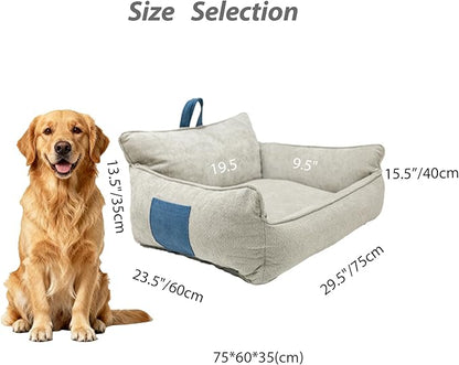 RAFASAFA Large Orthopedic Dog Sofa Bed with Sides, Carry Handle & Side Pockets .Plush Chenille Orthopedic Pet Bed Couch for Large Dogs.Portable Snuggler for Indoor Use, Travel & Recovery (Light Grey)