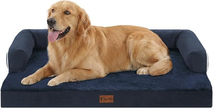 Casa Paw Orthopedic Dog Beds for Extra Large Dogs, Waterproof Egg Crate Foam XL Dog Bed with Sides 41x27Inch, Washable Big Dogs Couch Beds with Removable Cover and Nonskid Bottom, Navy Blue