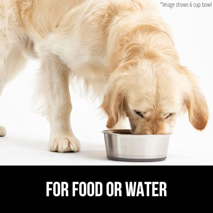 GORILLA GRIP Dog Bowl, Holds 2 Cups (16 fl oz), Heavy Duty Metal Food and Water Bowl for Feeding Dogs and Cats, Easy Clean, Dishwasher Safe, Rust Resistant Stainless Steel, BPA Free Rubber Base, Gray