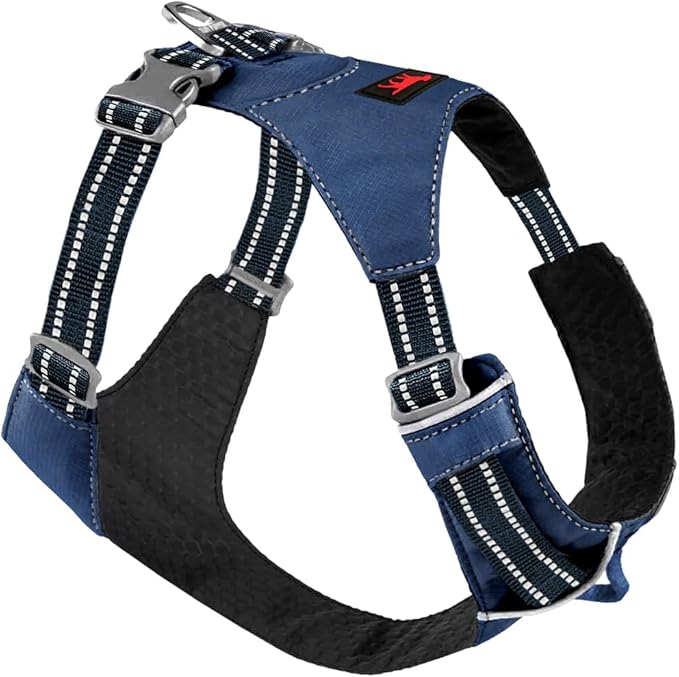 Tuff Pupper All-Day Wear Dog Harness | for Walking, Trail Running, Hiking | Front & Back Leash Clips | Reflective Trim | Easy On/Off Buckles | Lightweight Breathable | No Pull Design (XXXS, Blue)