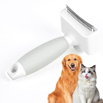 Cat Brush for Shedding with Non-Slip Silicone Grip,Curved Steel Teeth & Dual-Layer Cat Deshedding Tool, One-Click Clean Cats Hair Brush for Long & Short Haired Cats, Dogs, Rabbits