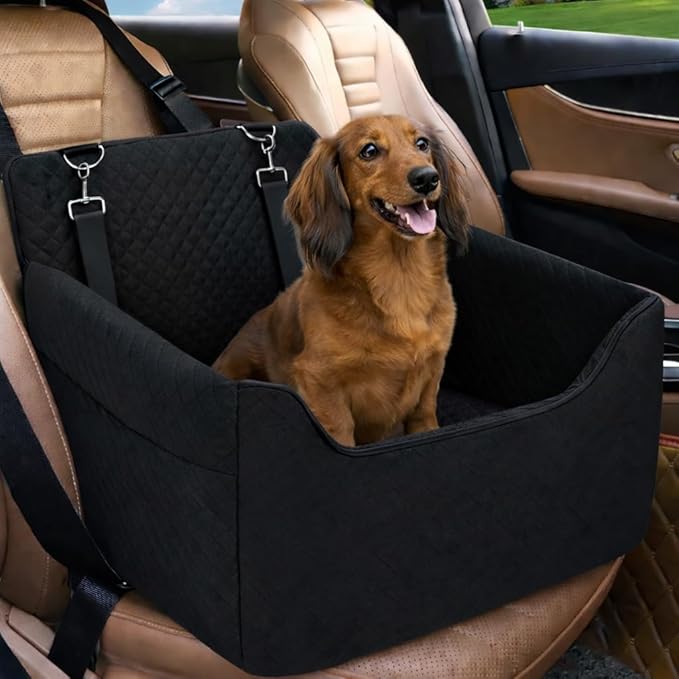 Dog Car Seat for Small Dogs Under 30lbs, Dog Booster Seat with Detachable Washable Cover and Cushion, Memory Foam Pet Car Seat with Safety Belt and Storage Pockets