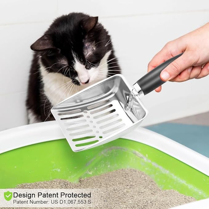 Apidgrowth Cat Litter Scoop - Stainless Steel Metal Cat Litter Scoop-Sturdy Mesh Scooper - Mesh Shovel-Easy to Clean - Suitable for Cat Litter Box - Light Black