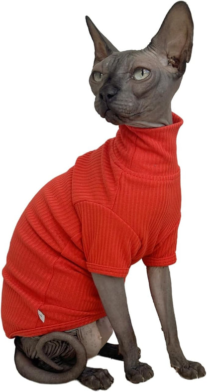 Sphynx Cats Shirt Cat Turtleneck Cotton Sweater Pullover Kitten T-Shirts with Sleeves Cat Pajamas Jumpsuit for Sphynx Cornish Rex, Devon Rex, Peterbald (Sunset, X-Large (Pack of 1))