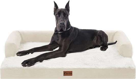 Casa Paw Orthopedic XXL Dog Beds, Waterproof Egg Crate Foam Big Pet Bed for All Breed Sized Dogs 53x42Inch, Washable Extra Large Dog Couch Bed with Removable Cover and Non-Slip Bottom, Beige