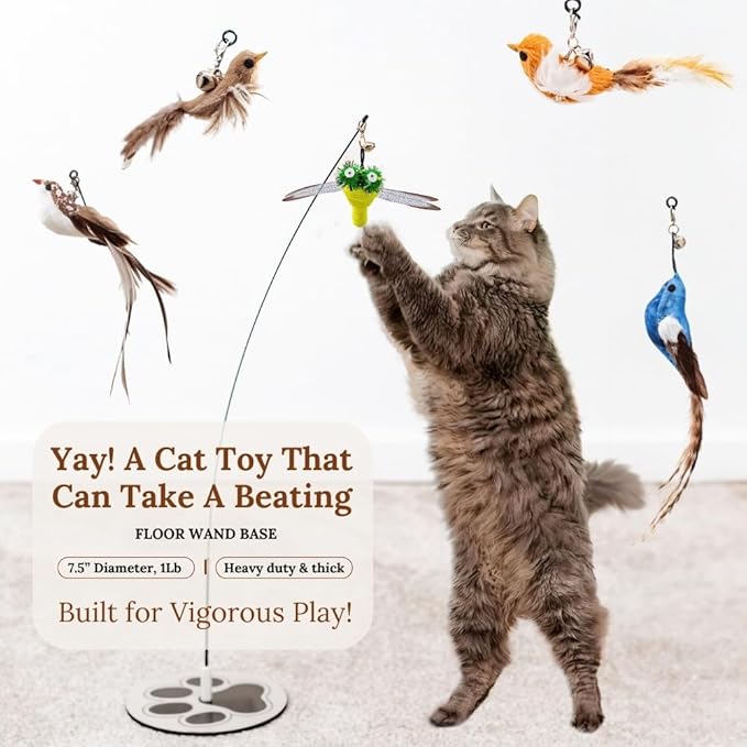 GADGETSOLOGY Cat Toys for Bored Indoor Adult Cats Any Surface Base Wand Stimulation Toys for Indoor Cats Cat Feather Toy Cat Feather Cat Toy Wand Juguetes para Gatos Activos Juegos para Gatos