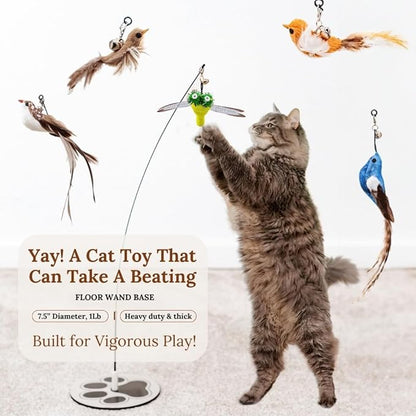 GADGETSOLOGY Cat Toys for Bored Indoor Adult Cats Any Surface Base Wand Stimulation Toys for Indoor Cats Cat Feather Toy Cat Feather Cat Toy Wand Juguetes para Gatos Activos Juegos para Gatos