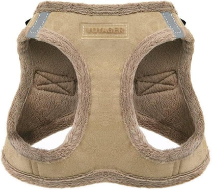 Best Pet Supplies - All Weather Plush, Reflective, No Pull Harness for Small, Medium Dogs, Cats - Secure with Hook & Loop Fastener, Buckle, Double D-Rings - Latte Suede, XL