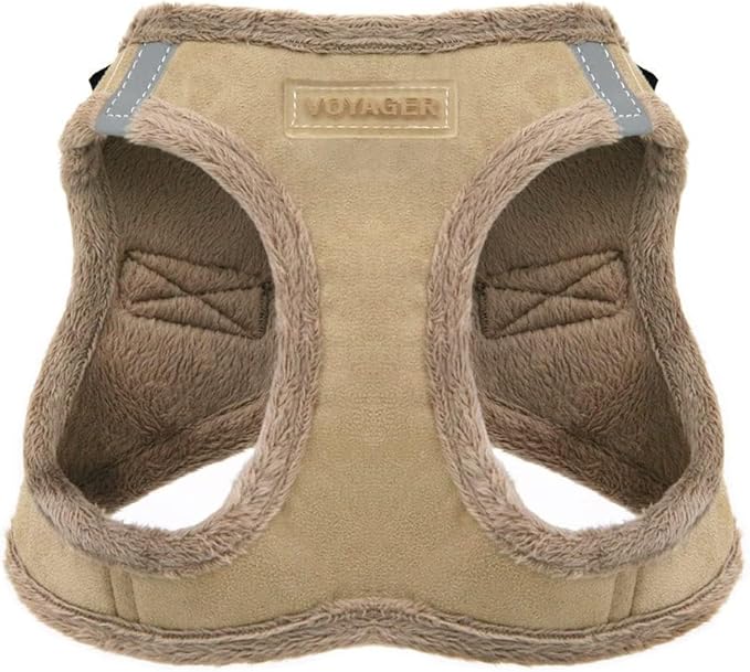 Best Pet Supplies - All Weather Plush, Reflective, No Pull Harness for Small, Medium Dogs, Cats - Secure with Hook & Loop Fastener, Buckle, Double D-Rings - Latte Suede, M