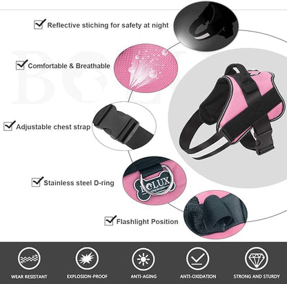 Bolux Dog Harness, No-Pull Reflective Dog Vest, Breathable Adjustable Pet Harness with Handle for Outdoor Walking - No More Pulling, Tugging or Choking (Pink, L)