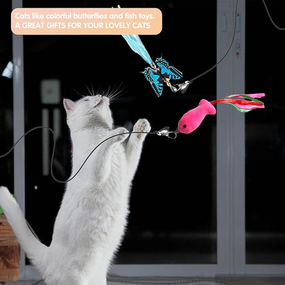 M JJYPET Retractable Cat Toy Wand, 12 Packs Interactive Cat Feather Toys, 9 Assorted Teaser Refills with Bell for Kitten (Pink)
