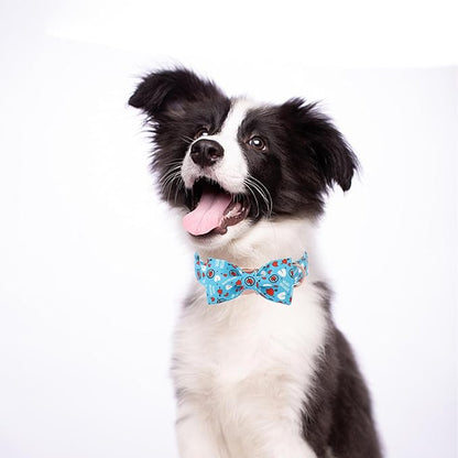 Valentines Dog Collar with Bowtie, Blue Heart Dog Collar with Bow, Cute Valentine Heart Pet Collar with Metal Buckle Adjustable for Boys&Girls Dogs, Small