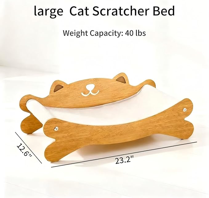 RizzQi Cat Scratcher Bed for Indoor Cats & Hammock Lounge & Scratch Pad,Wooden Modern Cat Scratcher & Cat Beds & Furniture Sturdy and Durable for All Types of Cats Play and Rest