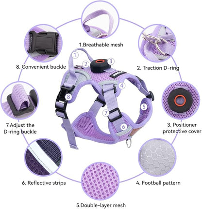 Cat Harness and Leash Set with AirTag Holder: Upgraded Escape Proof Vest with Lead for Small Dog Puppy Large Cat Walking，Soft Breathable Mesh Coat with Reflective Strip (Purple, XL)