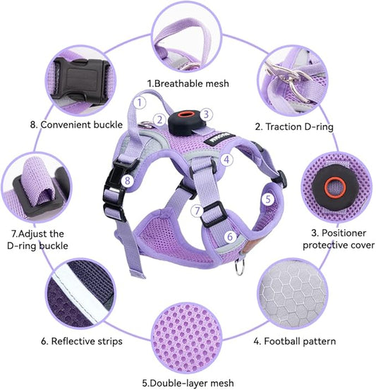 Cat Harness and Leash Set with AirTag Holder: Upgraded Escape Proof Vest with Lead for Small Dog Puppy Large Cat Walking，Soft Breathable Mesh Coat with Reflective Strip (Purple, XL)