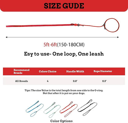 EVERKING Slip Lead Dog Leash,No-Pull Slip Training Leash and Collar,6FT Nylon Material Heavy-Duty and Durable,with Comfortable Padded Handle,Suitable for All Dogs (Red(4.9-5.9FT-Metal Buckle))