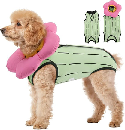 EMUST 2PCS Cat Recovery Suit and Cat Surgery Suit - Breathable Surgery Suit for Dogs, Adjustable Soft E Collar Alternative for Cats After Surgery - Green, L (8-16lb)