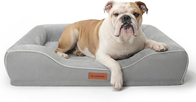 Orthopedic Cooling Dog Bed for Medium Large Dogs,Rectangle Sofa Bed with Cool Gel Memory Foam & Egg Crate Foam,Waterproof Removable Washable Cover, Ideal for Senior Pets,Grey