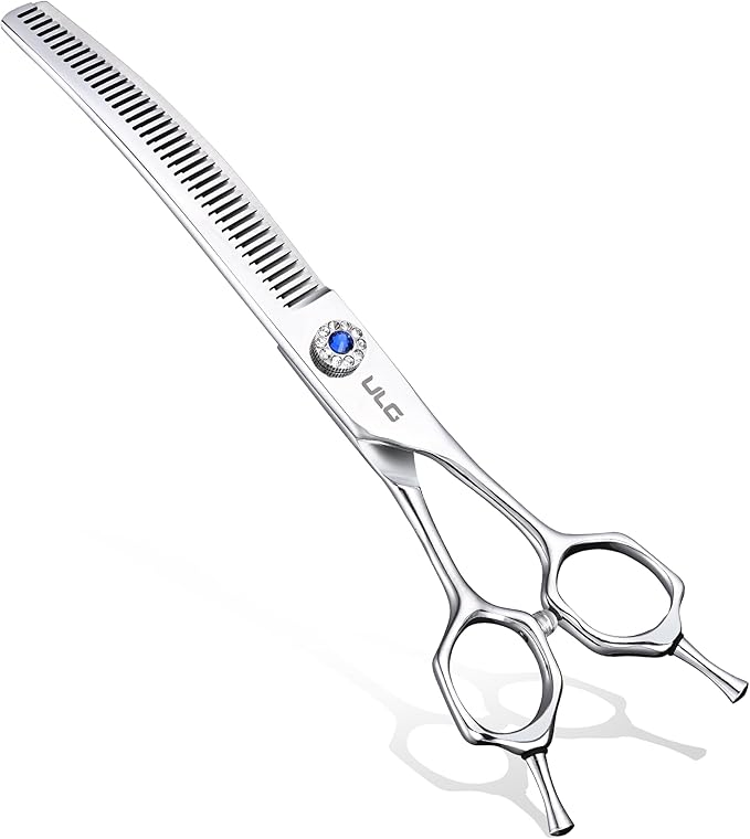 ULG Dog Grooming Scissors 40-Tooth 7.0” Curved Thinning Scissors Seamless 15%-20% Thinning Rate 440C Japanese Stainless Steel Tension Adjustable Left & Right Handed Pet Grooming Shears