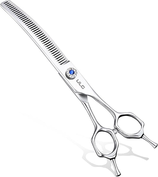 ULG Dog Grooming Scissors 40-Tooth 7.0” Curved Thinning Scissors Seamless 15%-20% Thinning Rate 440C Japanese Stainless Steel Tension Adjustable Left & Right Handed Pet Grooming Shears