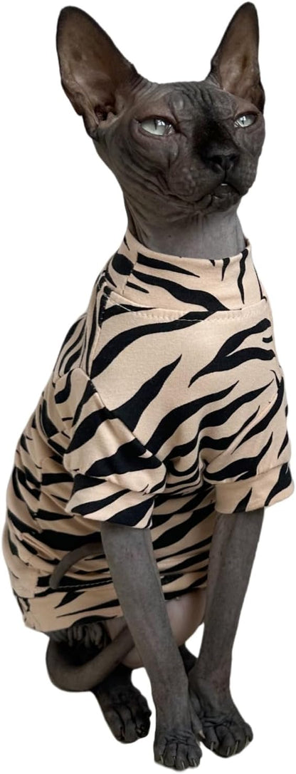Limited Edition Sphynx Cat Cotton T-Shirts Hairless Cat Sweatshirt Pet Kitten Clothes Round Collar Kitten Shirts Vest Cats & Small Dogs Apparel (White Tiger, XL (10-12 lbs))