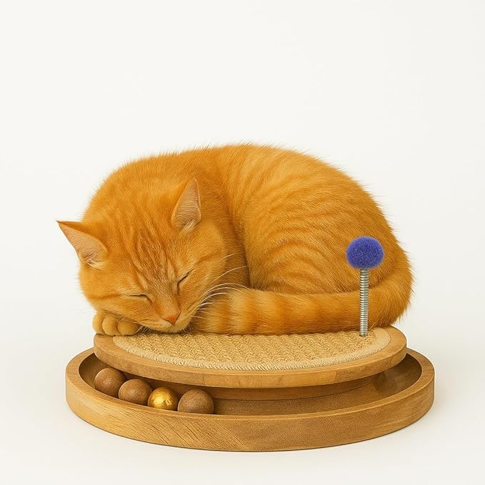 Interactive Cat Toy Natural Sisal Cat Scratcher Toys with Interactive Play Balls – Indoor Cat Scratch Pad for Furniture Protection, Exercise & Stress Relief
