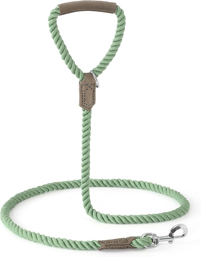 Mile High Life Dog Leash, Braided Cotton Rope Leashes with Leather Handle - Heavy Duty Metal Clasp, 4FT, 1/2" Thick - Wedding, Walking & Training Leash for Small Medium Large Dogs (Kashmir)