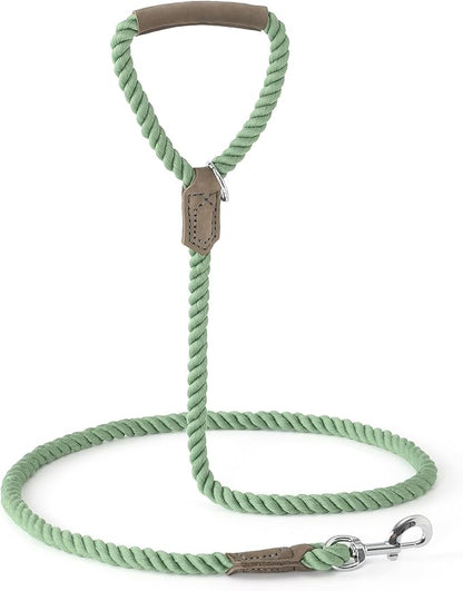 Mile High Life Dog Leash, Braided Cotton Rope Leashes with Leather Handle - Heavy Duty Metal Clasp, 4FT, 1/2" Thick - Wedding, Walking & Training Leash for Small Medium Large Dogs (Kashmir)