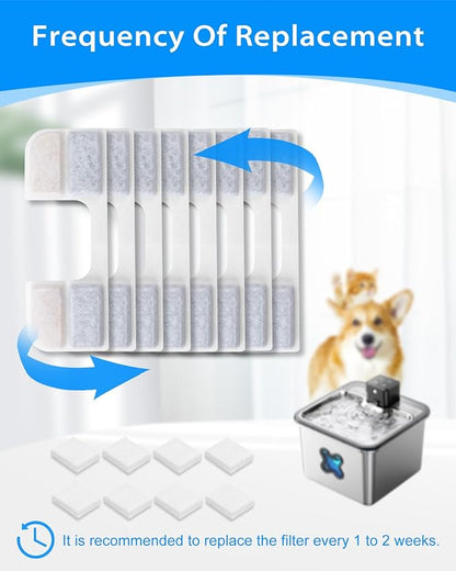 MyfatBOSS 8 + 8 Pack Cat Water Fountain Filter Replacement Compatible with FEELNEEDY Cat Water Fountain FN-W17 3.2L/ 108oz, Cat Fountain Filter, Pet Water Fountain Filters, Filters and Sponges