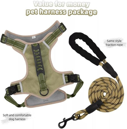 Dog Harness No Pull Adjustable Reflective,for Medium and Large Small Dog with Leash 59.06in (Khaki, M)