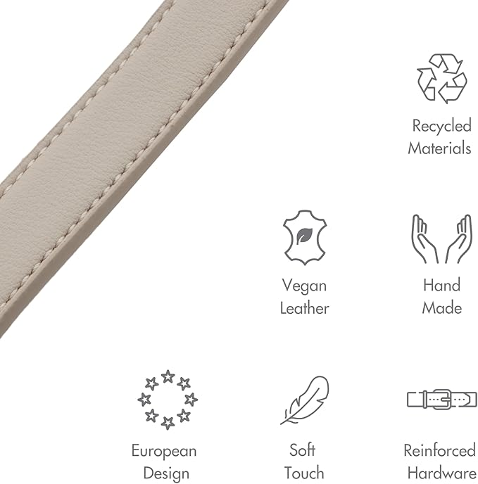 NINA WOOF Copenhagen Leather Dog Collar - Handmade with Vegan Soft Leather Round Padded Collar with Adjustable Buckle for Extra Small, Small, Medium, and Large Dogs - Color Beige, Extra Small