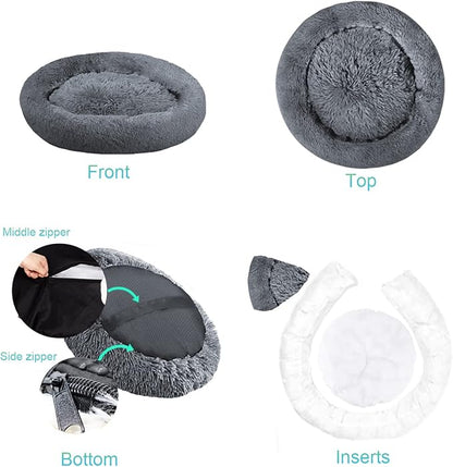 SAVFOX Plush Calming Donut Dog Beds for Small Dogs, Medium, Large & X-Large Breeds, Comfy Cuddler Dog Bed and Cat Bed in Faux Fur, Washable, Multiple Sizes S-XXL