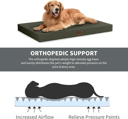 Tail Stories Outdoor Dog Bed for Small Dogs & Cats, Waterproof Dog Crate Mat Orthopedic Egg Crate Foam with Washable Removable Oxford Cover, Brown