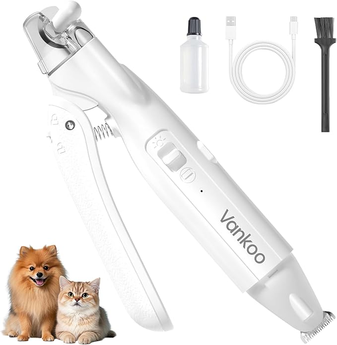 Vankoo 2 in 1 Dog & Cat Nail Clippers & Trimmers with LED Lights, Splash Guard - Pet Hair Trimmer for Around Paws, Ear, Eye,Face, Rump Rechargeable & IPX7 Waterproof Grooming Supplies for Dog, Cat