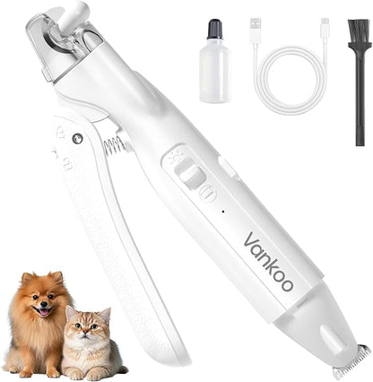 Vankoo 2 in 1 Dog & Cat Nail Clippers & Trimmers with LED Lights, Splash Guard - Pet Hair Trimmer for Around Paws, Ear, Eye,Face, Rump Rechargeable & IPX7 Waterproof Grooming Supplies for Dog, Cat