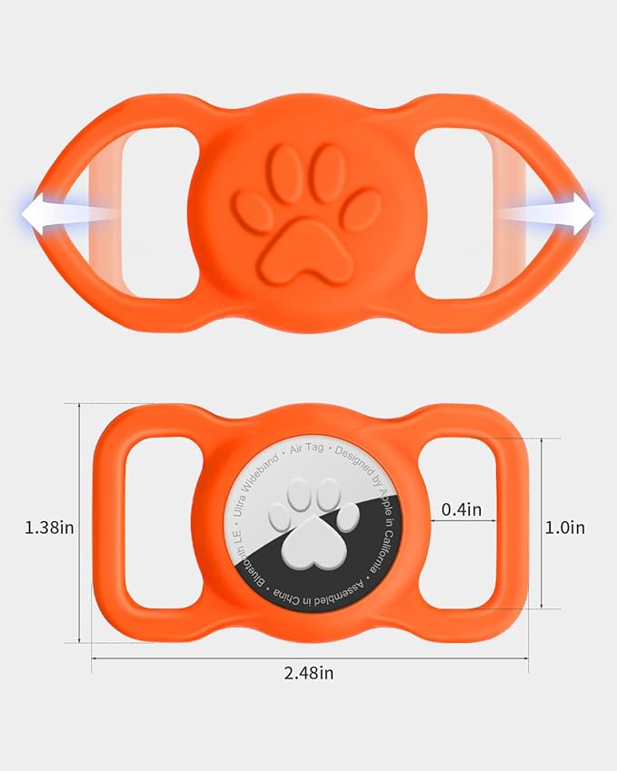 Dynmeow Dog Cat Collar Holder Compatible with Airtag, Anti-Lost Silcione Holder for 3/4-1" inch Wide Collar, Orange, M(1 Pack)