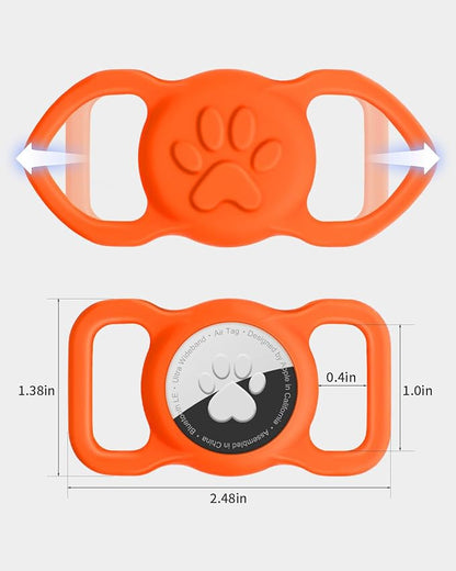 Dynmeow Dog Cat Collar Holder Compatible with Airtag, Anti-Lost Silcione Holder for 3/4-1" inch Wide Collar, Orange, M(1 Pack)