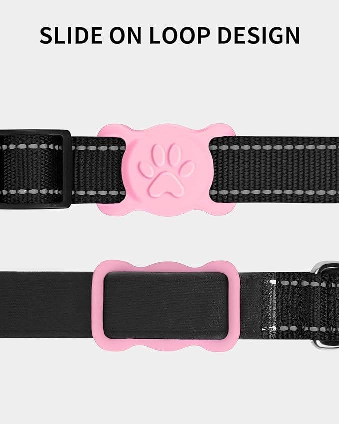Dynmeow Dog Cat Collar Holder Compatible with Airtag, Anti-Lost Silcione Holder for 3/4-1" inch Wide Collar, Pink, M(1 Pack)
