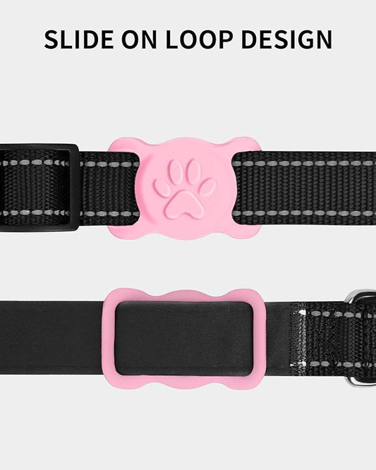 Dynmeow Dog Cat Collar Holder Compatible with Airtag, Anti-Lost Silcione Holder for 3/4-1" inch Wide Collar, Pink, M(1 Pack)