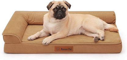Rainmr Orthopedic Dog Bed Medium Size Dog, Memory Foam Dogs Bed for Medium Dogs, Washable and Removable Microsuede Cover, Waterproof Liner, Non-Skid Bottom, 30x20x6 Inches, Khaki