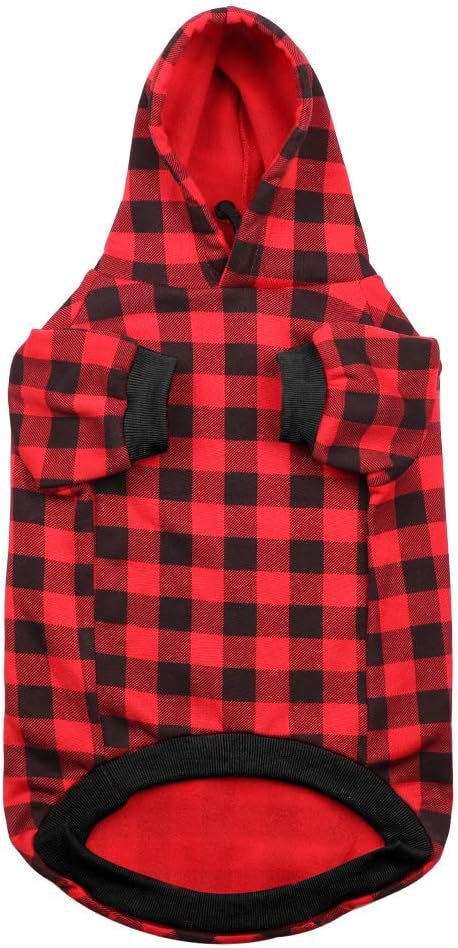 Red Plaid Dog Hoodie Sweater for Dogs Pet Clothes with Hat and Pocket（M）