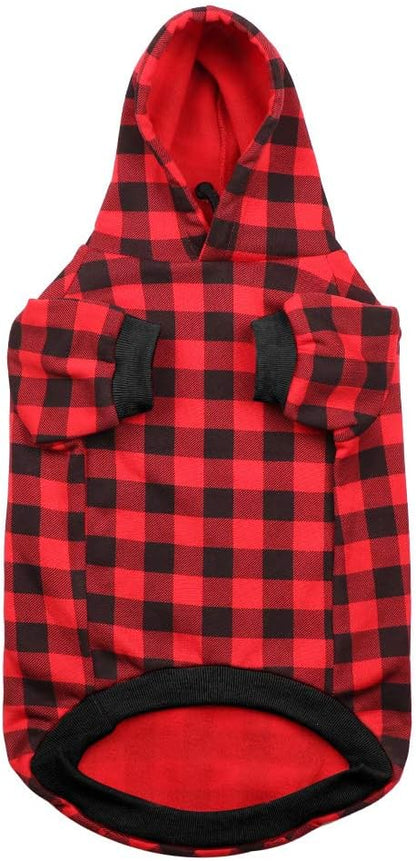 Red Plaid Dog Hoodie Sweater for Dogs Pet Clothes with Hat and Pocket（M）