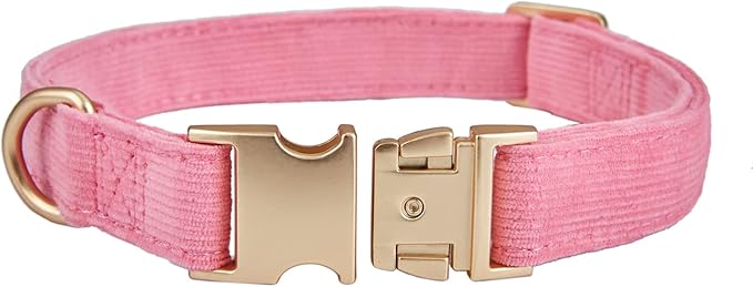 Ewinoom Soft Corduroy Dog Collar and Leash Set Adjustable Durable Dog Collars with Metal Buckle and Lead for Female Large Dogs,Hot Pink